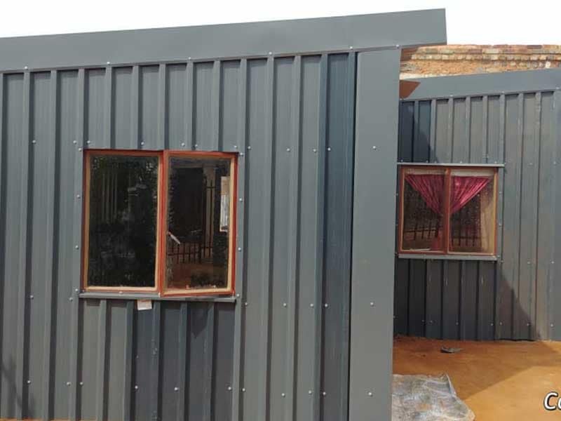Cladding detail on a small steel-frame house in Tembisa