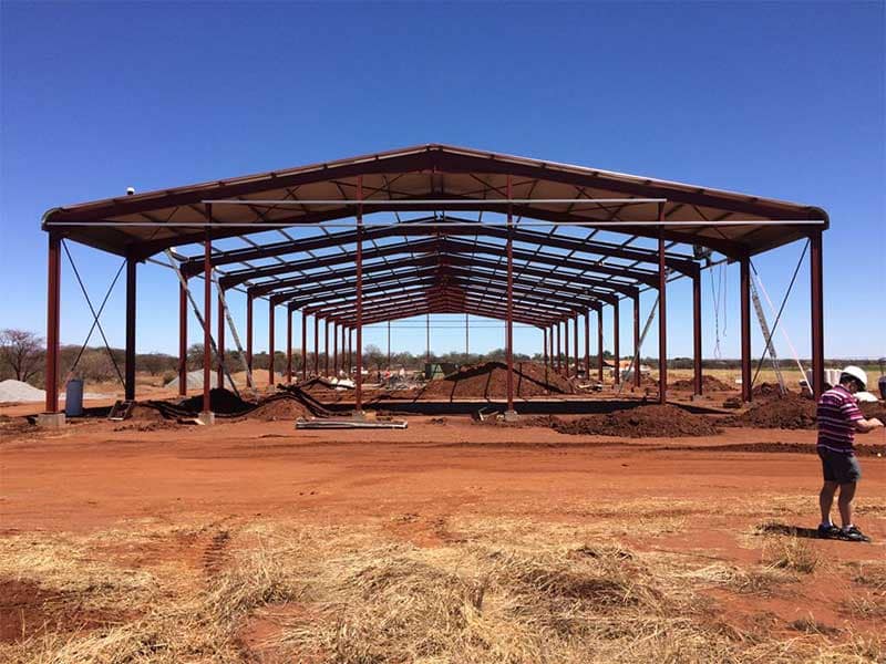 25 by 72 metre clear-span steel portal frame structure