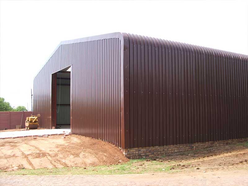 15 metre steel structure clad in Buffalo Brown Chromadek with bullnose detailing, Pretoria