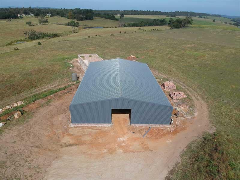 20 by 30 metre clad steel structure with doors erected near Hermanus in the Western Cape