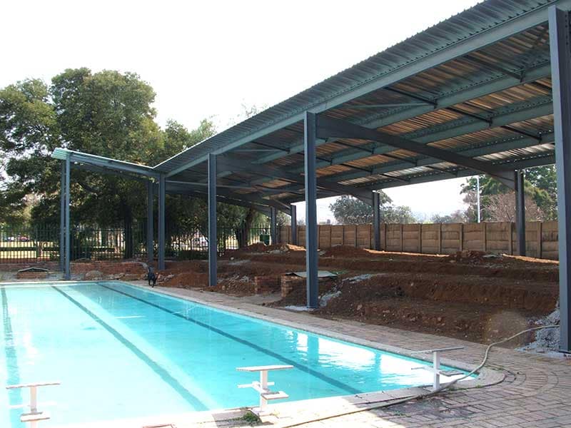 Steel shade structure erected over a school cricket stand